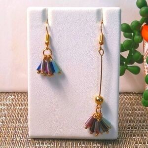 Asymmetrical Iridescent Cone Beads Tassel Earring